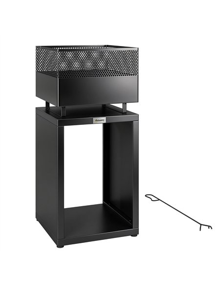 Outsunny Outdoor Fire Pit with Wood Storage Wood Burning Firepit with Mesh Sides 87 cm Black - pic 200466 | FastDaddyshop