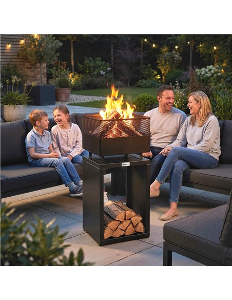 Outsunny Outdoor Fire Pit with Wood Storage Wood Burning Firepit with Mesh Sides 87 cm Black - pic 200467 | FastDaddyshop