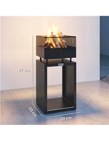Outsunny Outdoor Fire Pit with Wood Storage Wood Burning Firepit with Mesh Sides 87 cm Black