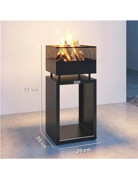 Outsunny Outdoor Fire Pit with Wood Storage Wood Burning Firepit with Mesh Sides 87 cm Black - pic 200468 | FastDaddyshop