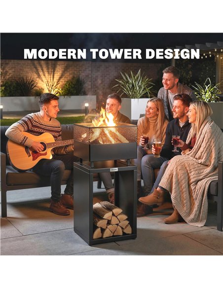 Outsunny Outdoor Fire Pit with Wood Storage Wood Burning Firepit with Mesh Sides 87 cm Black - pic 200469 | FastDaddyshop