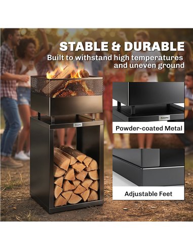 Outsunny Outdoor Fire Pit with Wood Storage Wood Burning Firepit with Mesh Sides 87 cm Black