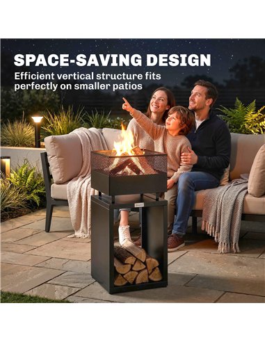 Outsunny Outdoor Fire Pit with Wood Storage Wood Burning Firepit with Mesh Sides 87 cm Black