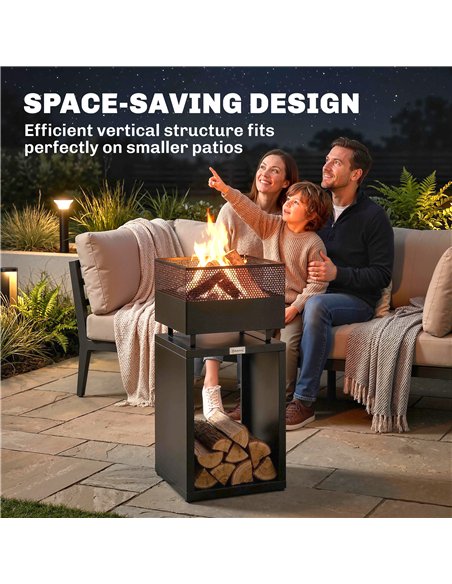 Outsunny Outdoor Fire Pit with Wood Storage Wood Burning Firepit with Mesh Sides 87 cm Black - pic 200473 | FastDaddyshop