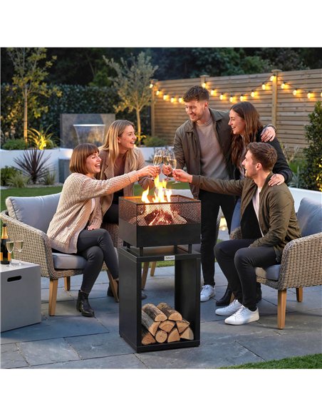 Outsunny Outdoor Fire Pit with Wood Storage Wood Burning Firepit with Mesh Sides 87 cm Black - pic 200474 | FastDaddyshop