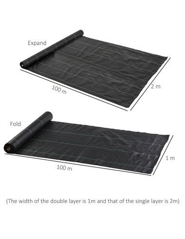Outsunny 2m x 100m Heavy Duty Weed Control Membrane, Weed Membrane for Landscaping Driveway Gravel Artificial Grass Lawn Underla