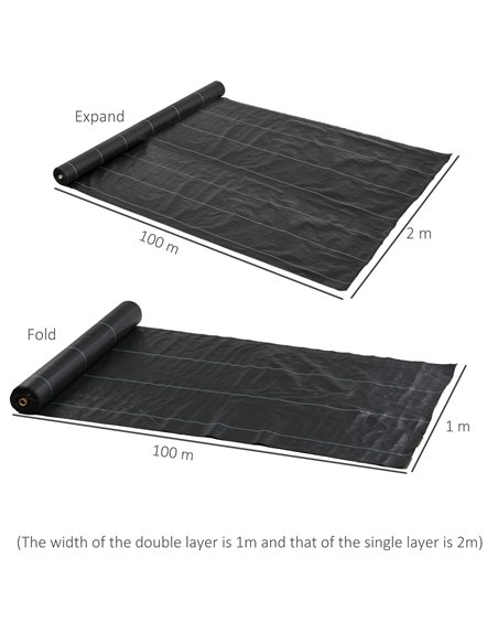 Outsunny 2m x 100m Heavy Duty Weed Control Membrane, Weed Membrane for Landscaping Driveway Gravel Artificial Grass Lawn Underla - pic 200477 | FastDaddyshop
