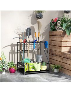 Outsunny Garden Tool Storage Rack, 3-Tier Garden Tool Rack with 11 Hooks for Long-Handled, Broom, Shovel, Rake, Holds 20 Tools 2