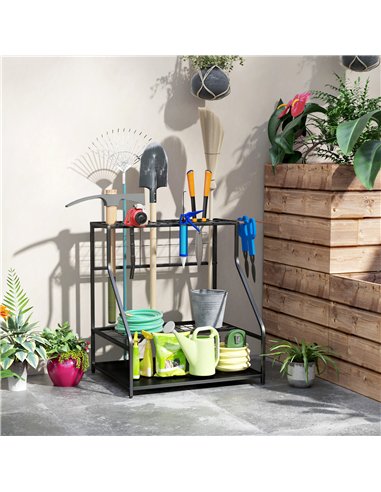 Outsunny Garden Tool Storage Rack, 3-Tier Garden Tool Rack with 11 Hooks for Long-Handled, Broom, Shovel, Rake, Holds 20 Tools