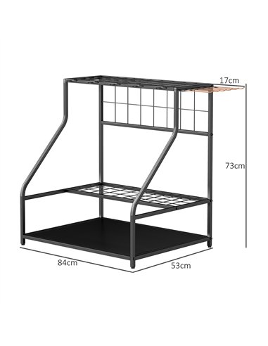 Outsunny Garden Tool Storage Rack, 3-Tier Garden Tool Rack with 11 Hooks for Long-Handled, Broom, Shovel, Rake, Holds 20 Tools