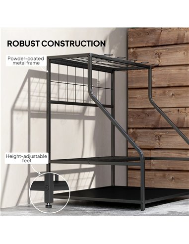 Outsunny Garden Tool Storage Rack, 3-Tier Garden Tool Rack with 11 Hooks for Long-Handled, Broom, Shovel, Rake, Holds 20 Tools