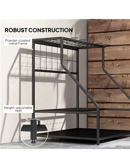 Outsunny Garden Tool Storage Rack, 3-Tier Garden Tool Rack with 11 Hooks for Long-Handled, Broom, Shovel, Rake, Holds 20 Tools - pic 200489 | FastDaddyshop