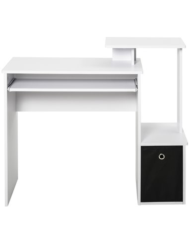 HOMCOM Compact Small Computer PC Desk with Sliding Keyboard Tray Storage Drawer Shelf Home Office Workstation Gaming Study White