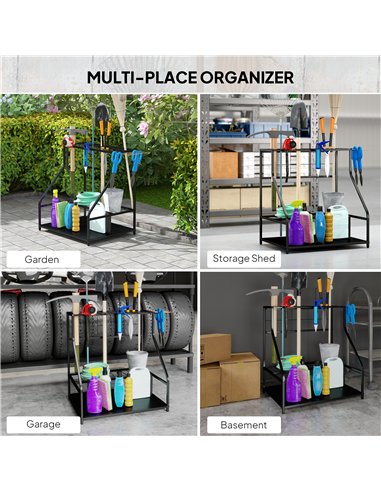 Outsunny Garden Tool Storage Rack, 3-Tier Garden Tool Rack with 11 Hooks for Long-Handled, Broom, Shovel, Rake, Holds 20 Tools