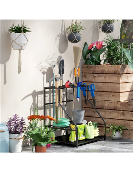Outsunny Garden Tool Storage Rack, 3-Tier Garden Tool Rack with 11 Hooks for Long-Handled, Broom, Shovel, Rake, Holds 20 Tools - pic 200491 | FastDaddyshop