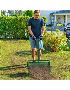 Outsunny Compost Spreader, 24" Peat Moss Spreader with Height Adjustable T Shaped Handle and Metal Mesh Basket, Garden Spreader  2