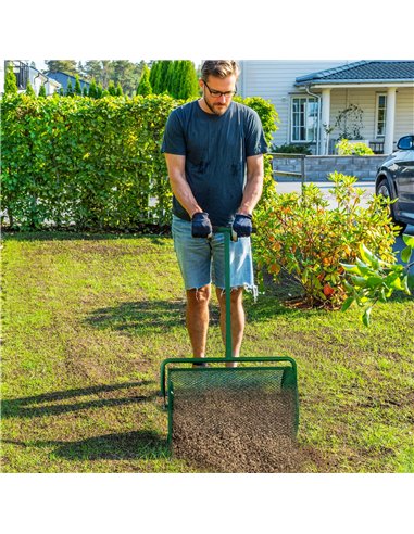 Outsunny Compost Spreader, 24" Peat Moss Spreader with Height Adjustable T Shaped Handle and Metal Mesh Basket, Garden Spreader 