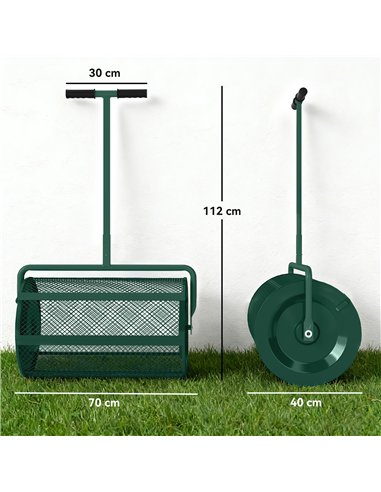 Outsunny Compost Spreader, 24" Peat Moss Spreader with Height Adjustable T Shaped Handle and Metal Mesh Basket, Garden Spreader 
