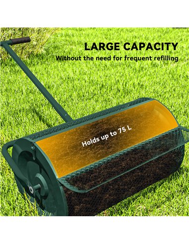 Outsunny Compost Spreader, 24" Peat Moss Spreader with Height Adjustable T Shaped Handle and Metal Mesh Basket, Garden Spreader 