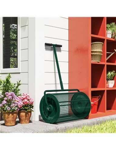 Outsunny Compost Spreader, 24" Peat Moss Spreader with Height Adjustable T Shaped Handle and Metal Mesh Basket, Garden Spreader 