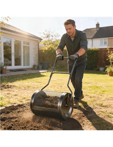 Outsunny Compost Spreader, 20" Peat Moss Spreader with Detachable U-Shaped Handle and Metal Mesh Basket