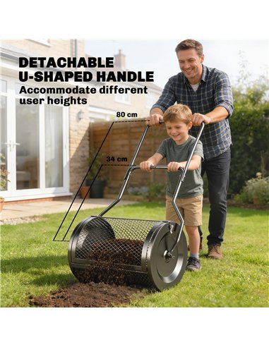 Outsunny Compost Spreader, 20" Peat Moss Spreader with Detachable U-Shaped Handle and Metal Mesh Basket
