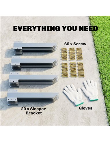 Outsunny 20 Pack Railway Sleeper Brackets, 41 cm Heavy Duty Galvanised Steel Sleeper Stakes with Screws and Gloves