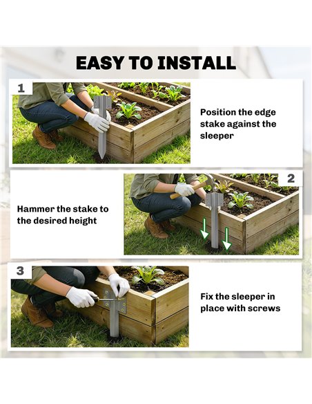 Outsunny 20 Pack Railway Sleeper Brackets, 41 cm Heavy Duty Galvanised Steel Sleeper Stakes with Screws and Gloves - pic 200515 | FastDaddyshop