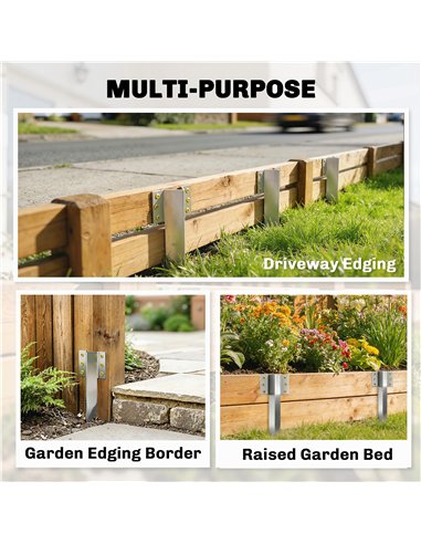 Outsunny 20 Pack Railway Sleeper Brackets, 41 cm Heavy Duty Galvanised Steel Sleeper Stakes with Screws and Gloves