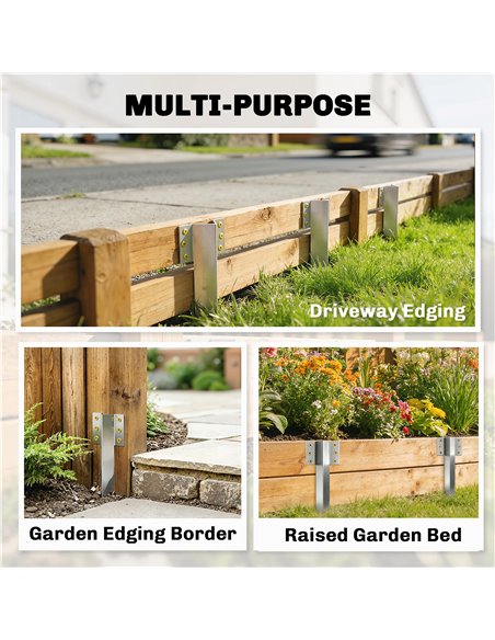 Outsunny 20 Pack Railway Sleeper Brackets, 41 cm Heavy Duty Galvanised Steel Sleeper Stakes with Screws and Gloves - pic 200517 | FastDaddyshop
