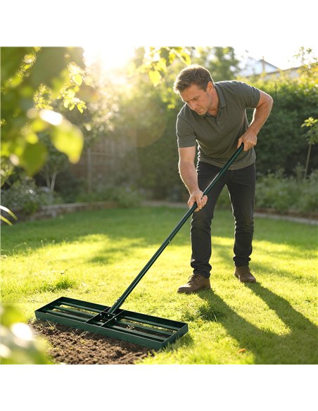 Outsunny Lawn Levelling Rake, 76 x 26 cm Lawn Leveller Lute with 169 cm Handle for Grass Soil Sand Yard Golf Course - pic 200521 | FastDaddyshop
