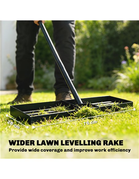 Outsunny Lawn Levelling Rake, 76 x 26 cm Lawn Leveller Lute with 169 cm Handle for Grass Soil Sand Yard Golf Course - pic 200523 | FastDaddyshop
