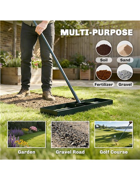 Outsunny Lawn Levelling Rake, 76 x 26 cm Lawn Leveller Lute with 169 cm Handle for Grass Soil Sand Yard Golf Course - pic 200524 | FastDaddyshop