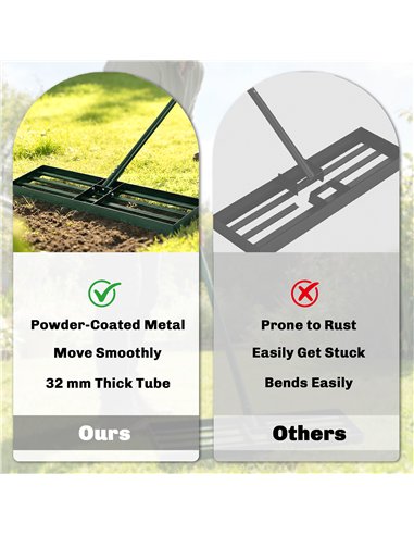 Outsunny Lawn Levelling Rake, 76 x 26 cm Lawn Leveller Lute with 169 cm Handle for Grass Soil Sand Yard Golf Course
