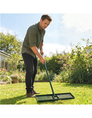 Outsunny Lawn Levelling Rake, 76 x 26 cm Lawn Leveller Lute with 169 cm Handle for Grass Soil Sand Yard Golf Course