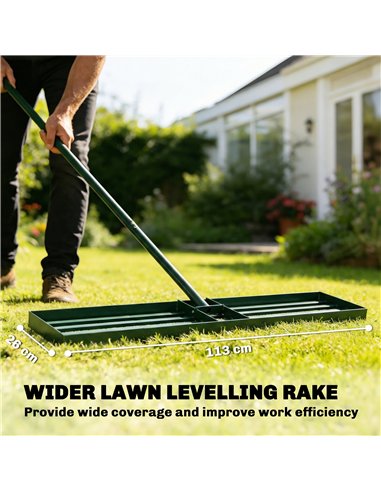Outsunny Lawn Levelling Rake, 113 x 26 cm Lawn Leveller Lute with 169 cm Handle for Grass Soil Sand Yard Golf Course