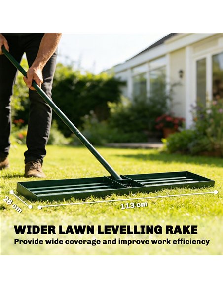 Outsunny Lawn Levelling Rake, 113 x 26 cm Lawn Leveller Lute with 169 cm Handle for Grass Soil Sand Yard Golf Course - pic 200532 | FastDaddyshop