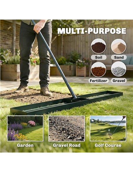 Outsunny Lawn Levelling Rake, 113 x 26 cm Lawn Leveller Lute with 169 cm Handle for Grass Soil Sand Yard Golf Course - pic 200533 | FastDaddyshop