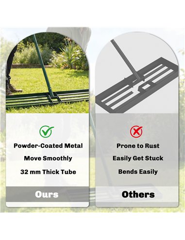 Outsunny Lawn Levelling Rake, 113 x 26 cm Lawn Leveller Lute with 169 cm Handle for Grass Soil Sand Yard Golf Course