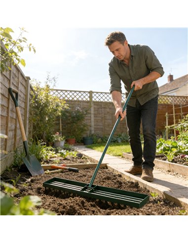 Outsunny Lawn Levelling Rake, 113 x 26 cm Lawn Leveller Lute with 169 cm Handle for Grass Soil Sand Yard Golf Course