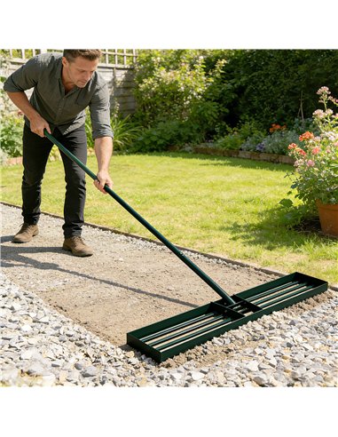 Outsunny Lawn Levelling Rake, 113 x 26 cm Lawn Leveller Lute with 169 cm Handle for Grass Soil Sand Yard Golf Course