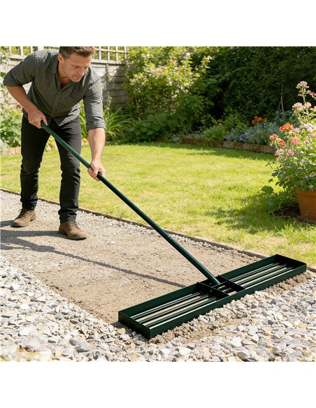 Outsunny Lawn Levelling Rake, 113 x 26 cm Lawn Leveller Lute with 169 cm Handle for Grass Soil Sand Yard Golf Course - pic 200536 | FastDaddyshop