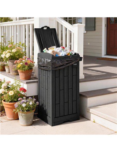 Outsunny 110 L Outdoor Bin with Dual Lid, Waterproof Plastic Trash Bin with Ashtray and Drip Tray, Garden Waste Trash Bin, Black - pic 200539 | FastDaddyshop