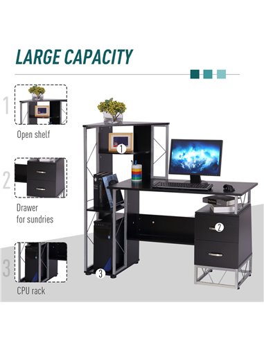 HOMCOM Computer Writing Desk PC Workstation with Drawers, Black