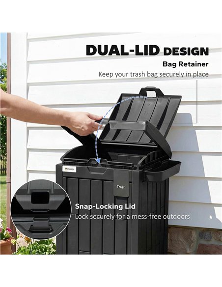 Outsunny 110 L Outdoor Bin with Dual Lid, Waterproof Plastic Trash Bin with Ashtray and Drip Tray, Garden Waste Trash Bin, Black - pic 200542 | FastDaddyshop