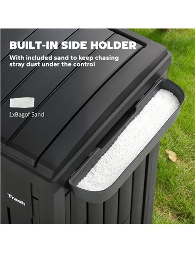 Outsunny 110 L Outdoor Bin with Dual Lid, Waterproof Plastic Trash Bin with Ashtray and Drip Tray, Garden Waste Trash Bin, Black