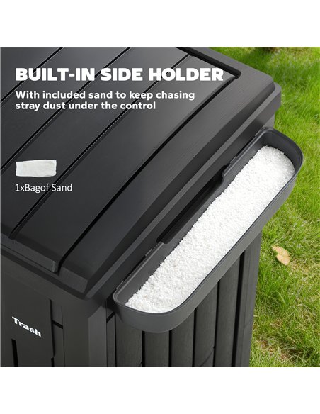 Outsunny 110 L Outdoor Bin with Dual Lid, Waterproof Plastic Trash Bin with Ashtray and Drip Tray, Garden Waste Trash Bin, Black - pic 200543 | FastDaddyshop