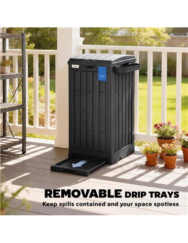 Outsunny 110 L Outdoor Bin with Dual Lid, Waterproof Plastic Trash Bin with Ashtray and Drip Tray, Garden Waste Trash Bin, Black