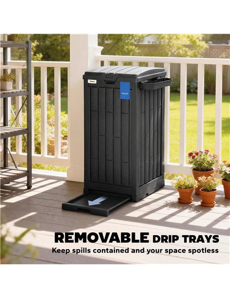 Outsunny 110 L Outdoor Bin with Dual Lid, Waterproof Plastic Trash Bin with Ashtray and Drip Tray, Garden Waste Trash Bin, Black - pic 200544 | FastDaddyshop