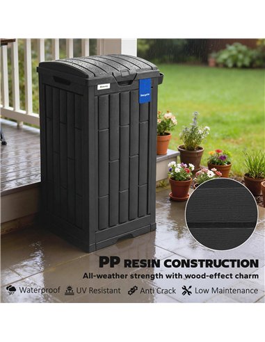 Outsunny 110 L Outdoor Bin with Dual Lid, Waterproof Plastic Trash Bin with Ashtray and Drip Tray, Garden Waste Trash Bin, Black